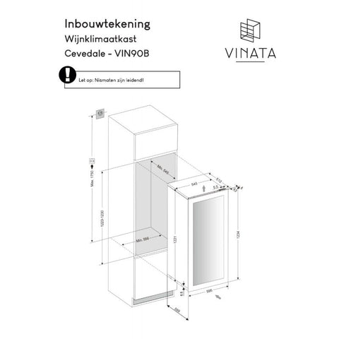 Vinata Cevedale Inbouw Wijnklimaatkast - 65 Flessen, Twee Temperatuurzones| Luxury Taste